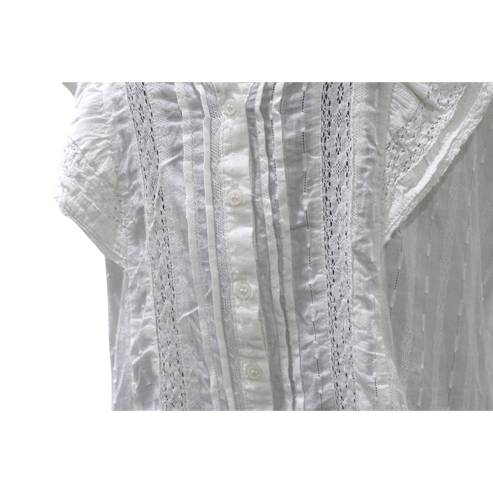 Zara White Embroidered Eyelet Blouse Pintuck Ruffle Sleeve Boho Cottagecore Top - Picture 4 of 5
